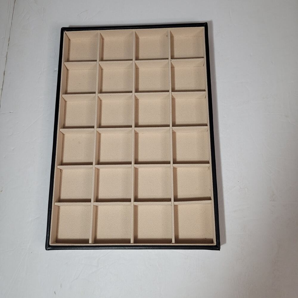 Elegant Tan & Black 24-Slot Jewelry Organizer Tray - 13x9" Display